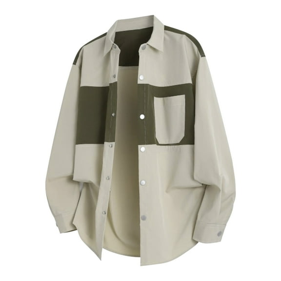 Yusimy Men's Solid Color Shirt Turn-Down Collar Snap Button Pocket Long Sleeve Modern Stylish