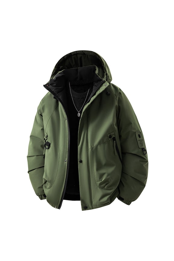 Men's Solid Color Thickened Long Sleeve Hooded Water-Repellent Jacket Graphene Cotton Puffer Coat