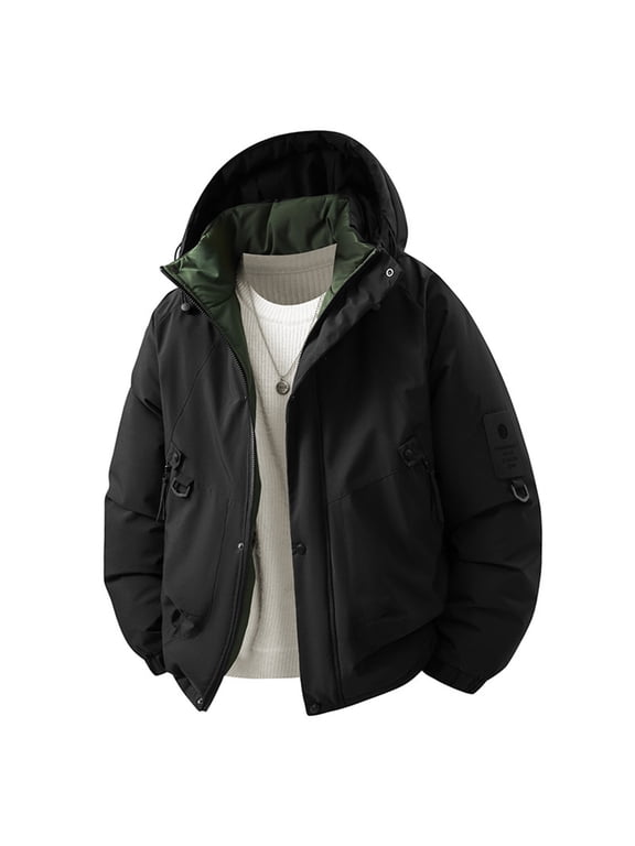 Men's Solid Color Thickened Long Sleeve Hooded Water-Repellent Jacket Graphene Cotton Puffer Coat