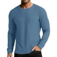 thumbnail image 1 of Yusimy Men's Solid Color Waffle Knit Crew Neck Pullover Long Sleeve Base Layer Tee Casual Style, 1 of 8