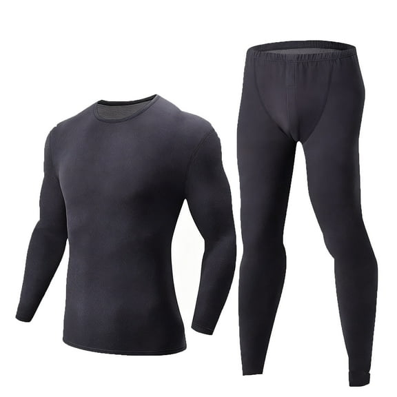 Yusimy Men's Solid Color Warm Pajama 2-Piece Set Breathable Fitted Pants Long Sleeve Crew Neck Loungewear