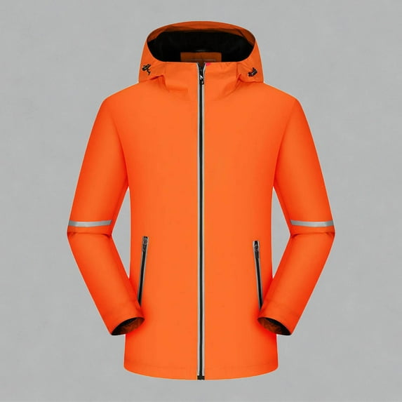 Yusimy Men's Solid Color Water-Repellent Fleece-Lined Heavyweight Jacket with Reflective Stripes, Zippered Pockets, Long Sleeve Hooded Casual Workwear Coat