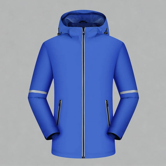 Yusimy Men's Solid Color Water-Repellent Fleece-Lined Heavyweight Jacket with Reflective Stripes, Zippered Pockets, Long Sleeve Hooded Casual Workwear Coat