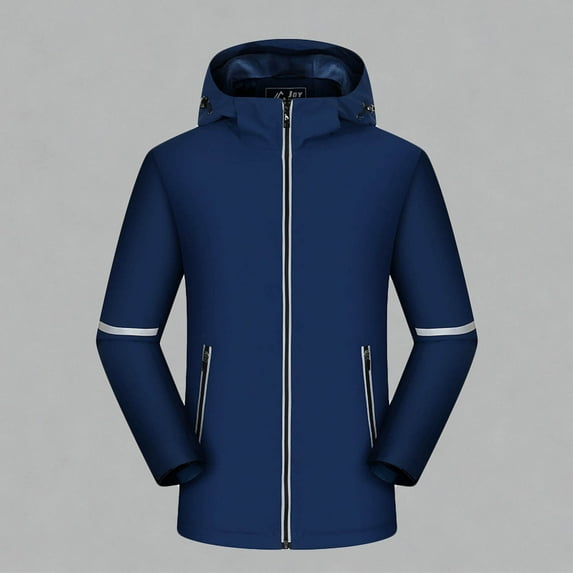 Yusimy Men's Solid Color Water-Repellent Fleece-Lined Heavyweight Jacket with Reflective Stripes, Zippered Pockets, Long Sleeve Hooded Casual Workwear Coat