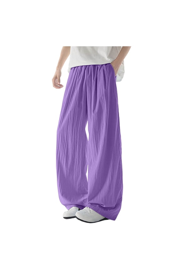 Men's Solid Color Wide Leg Casual Pants Dopamine Ice Silk Drape Long Pants