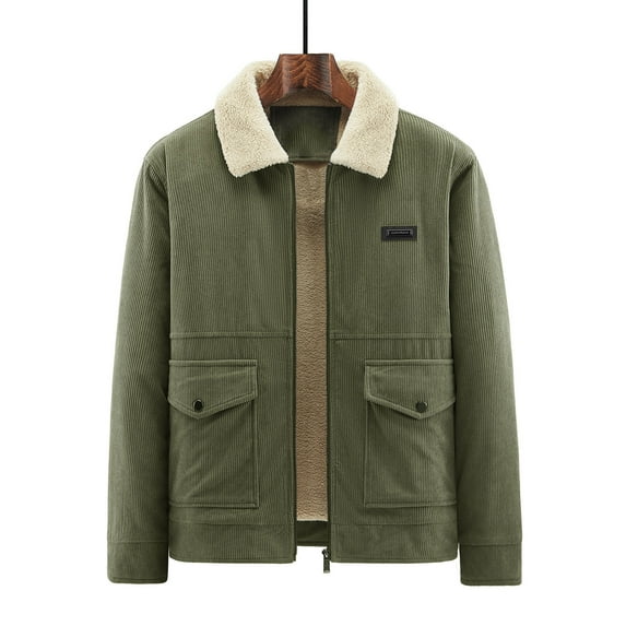 Yusimy Men's Solid Fleece Full-Zip Stand Collar Long Sleeve Sherpa Jacket Casual Winter Coat