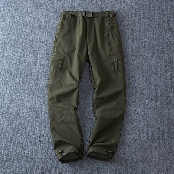 Yusimy Men's Solid Fleece-Lined Cargo Pants - Thickened Insulated Winter Warm Outdoor Utility Trousers