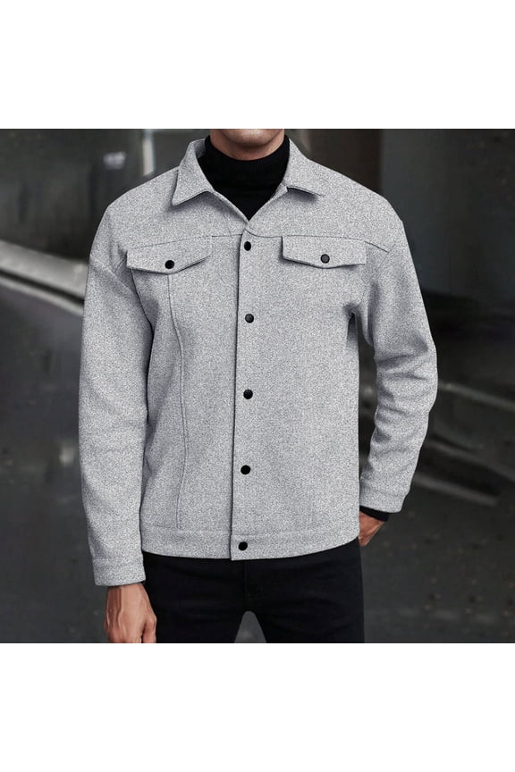 Men's Solid Long Sleeve Lapel Wool Blend Button Coat Casual Vintage Jacket