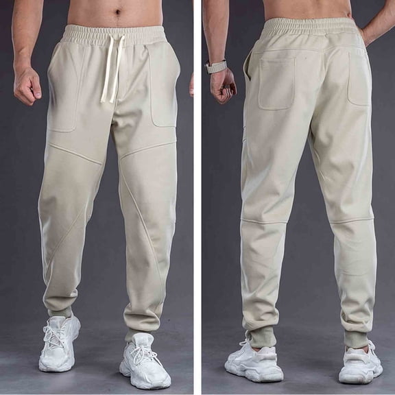Yusimy Men's Solid Loose Cargo Pants - Drawstring Pocket Stretch Waist Casual Athletic Trousers