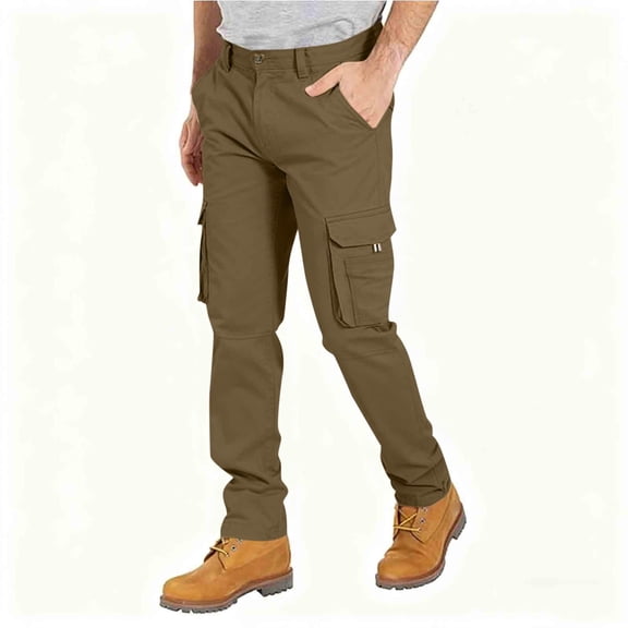 Yusimy Men's Solid Loose Outdoor Cargo Pants - Button Multi-Pocket Casual Utility Daily Wear Trousers
