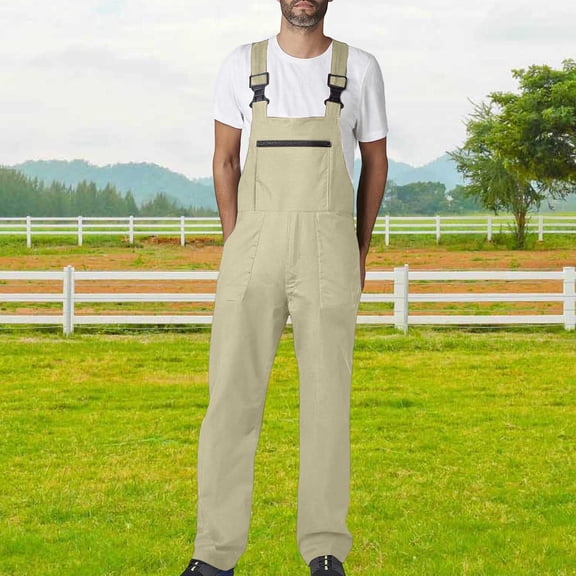 Yusimy Men's Solid Multi-Pocket Cargo Overalls Utility Work Pants - Durable Workwear for Caregiving & Outdoor Tasks