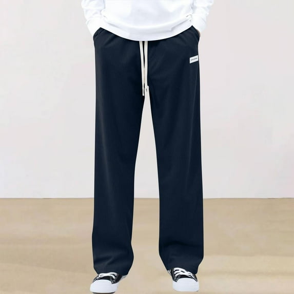 Yusimy Men's Casual Pants Multi-Pocket Drawstring Relaxed Pleated Breathable Straight Leg Minimalist Modern