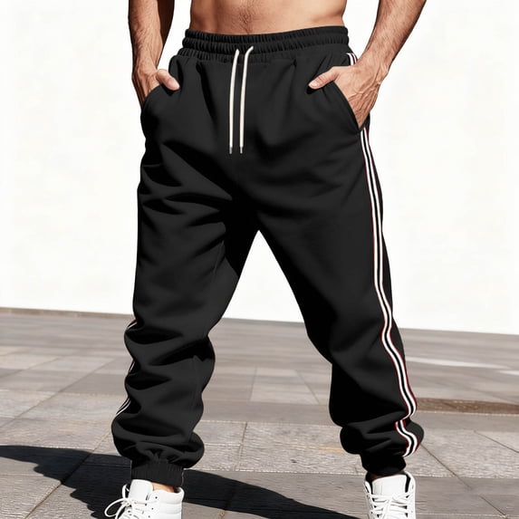 Yusimy Men's Solid Striped Heavyweight Fleece Sweatpants - Vintage Drawstring Pocket Loose Athletic Trousers