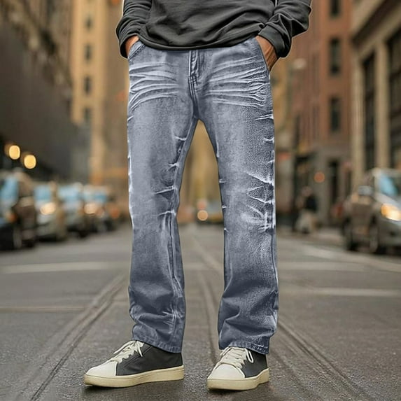 Yusimy Men's Solid Washed Gradient Flared Jeans - Retro Fashion Casual Daily & Party Wear Denim Trousers
