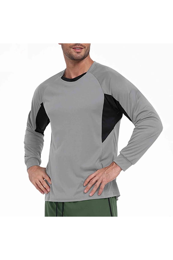 Men's Sport Shirt Quick-Dry Breathable Moisture-Wicking Casual Solid Color Contrast Panels Elastic Cuffs Long Sleeve Round Neck Urban Athletic Gym Fitness Performance Training