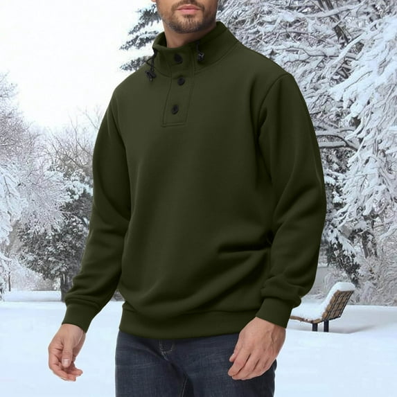 Yusimy Men's Stand Collar Button Hoodie Long Sleeve Fleece Pullover Thermal Casual Versatile Streetwear Everyday Essentials Cozy Winter Fashion Classic Style Modern Comfort