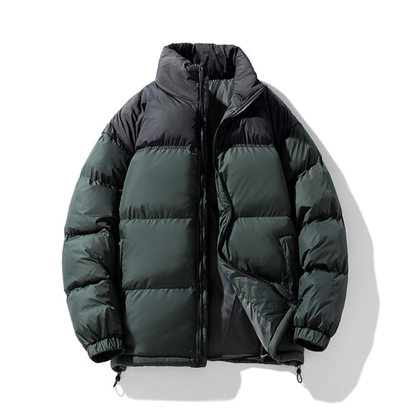 Yusimy Men's Stand Collar Zip-Up Coat Color Block Long Sleeve Thickened Warm Cotton Padded Jacket Outdoor Casual