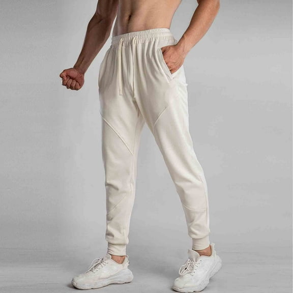 Yusimy Men's Straight Leg Pants Solid Fleece-Lined Elastic Waist Drawstring Thermal Winter Casual