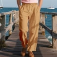 thumbnail image 1 of Yusimy Men's Straight Leg Pants Vertical Stripe Solid Color Elastic Waistband Drawstring Pockets Cotton-Linen Blend Casual Urban Style, 1 of 9