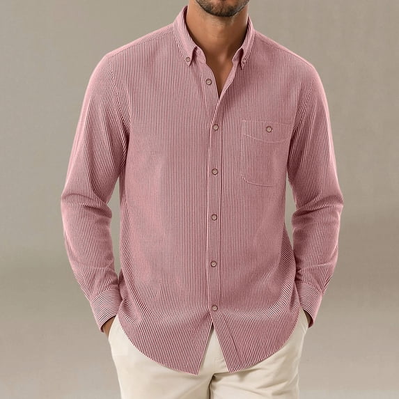 Yusimy Men's Striped Long Sleeve Shirt, Chest Pocket Turn-Down Collar, Classic Casual Fashion Top for Daily Office Wear