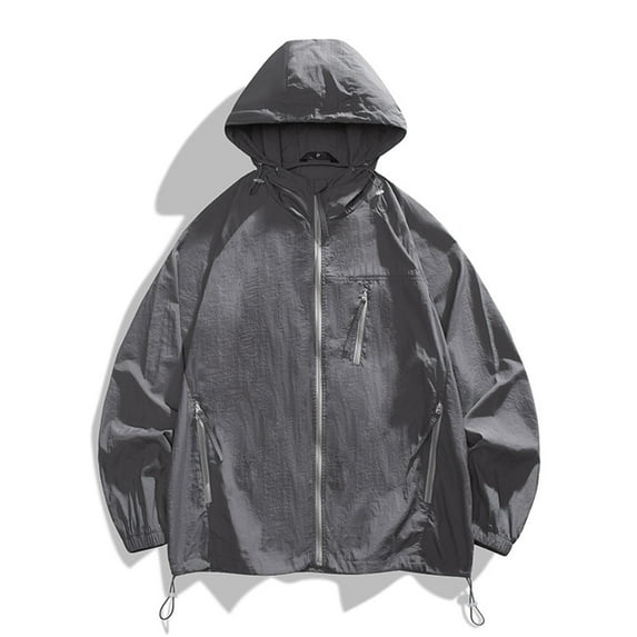 Yusimy Men's Sun Protection Sport Jacket Lightweight Quick-Dry Hooded Workwear Coat with Multiple Pockets Zip-Front for Hiking Casual Style
