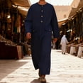 thumbnail image 1 of Yusimy Men's Thobe Solid Color Long Sleeve Crew Neck Button-Front Traditional Islamic Casual Robe, 1 of 9
