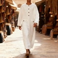 thumbnail image 1 of Yusimy Men's Thobe Solid Color Long Sleeve Crew Neck Button-Front Traditional Islamic Casual Robe, 1 of 9