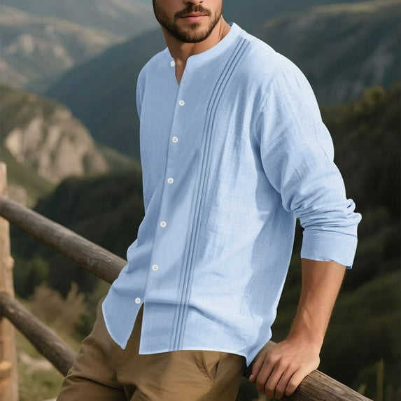 Yusimy Men's Trendy Casual Long Sleeve Striped T-Shirt - Stand Collar with Button Closure, Soft Stretch Cotton Fabric, Daily Commute & Casual Sports Wear Modern Stylish Look