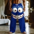 thumbnail image 1 of Yusimy Men's Unique Cartoon Face Pants Loose Fit Casual Pants Mid Rise Fun Outdoor Vacation Elastic Drawstring Waist Autumn Cotton Blend Pants with Pockets, 1 of 3
