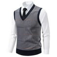 thumbnail image 1 of Yusimy Men's V-Neck Vest Winter Fleece-Lined Striped Stretch Knit British Style Heritage Inspired Layering Piece, 1 of 5