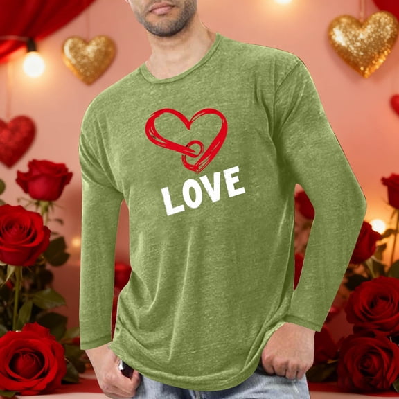 Yusimy Men's Valentine's Day Print Crew Neck Long Sleeve Sports Fitness Loungewear Pajama Top Casual Comfort Style