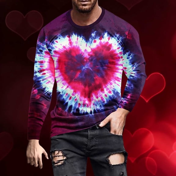 Yusimy Men's Valentine's Day Print Crew Neck Pullover Long Sleeve Sports Fitness Top Casual Fashion Style