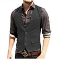 thumbnail image 1 of Yusimy Men's Vest Solid Color Sleeveless V-Neck Single-Breasted Multi-Pocket Vest Casual Layering Style, 1 of 7