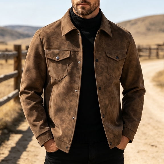 Yusimy Men's Western Style Jacket Long Sleeve Cowboy Casual Coat with Snap Buttons Vintage Look Outerwear for Outdoor Daily Wear
