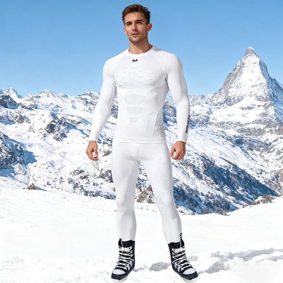 Yusimy Men's Winter Outdoor Compression Base Layer 2-Piece Set Quick-Dry Warm Long Sleeve Crew Neck Ski Cycling Hiking