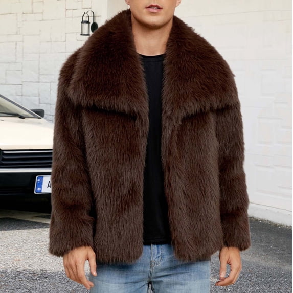 Yusimy Men's Winter Stand Collar Thermal Coat Faux Fur Long Sleeve Jacket Solid Color Casual Winter Style