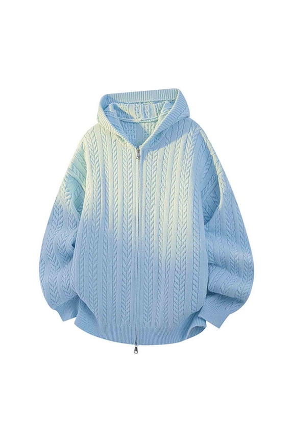 Mens Cable Knit Hooded Cardigan Sweaters Long Sleeve Comfortable Cotton Knitwear Solid Color Lightweight Hoodies