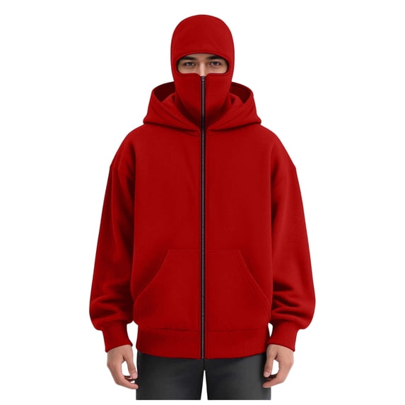 Yusimy Mens Cargo Athletic Hoodie with Double Hood & Face Mask Warm Zip Pockets Long Sleeve Casual Jacket