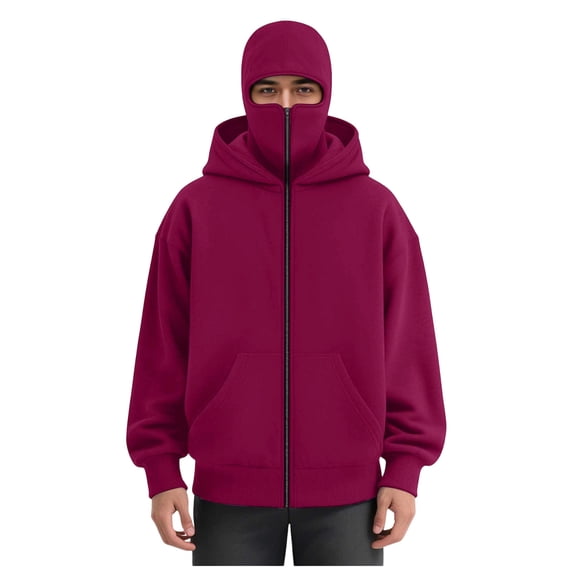 Yusimy Mens Cargo Athletic Hoodie with Double Hood & Face Mask Warm Zip Pockets Long Sleeve Casual Jacket