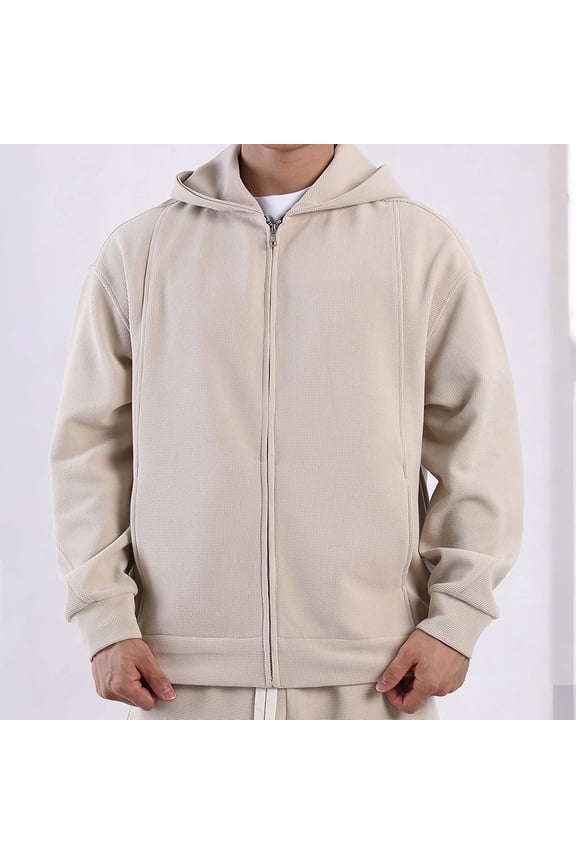 Mens Casual Solid Color Zip-Up Hoodie with Pockets Long Sleeve Cardigan Athletic Jacket