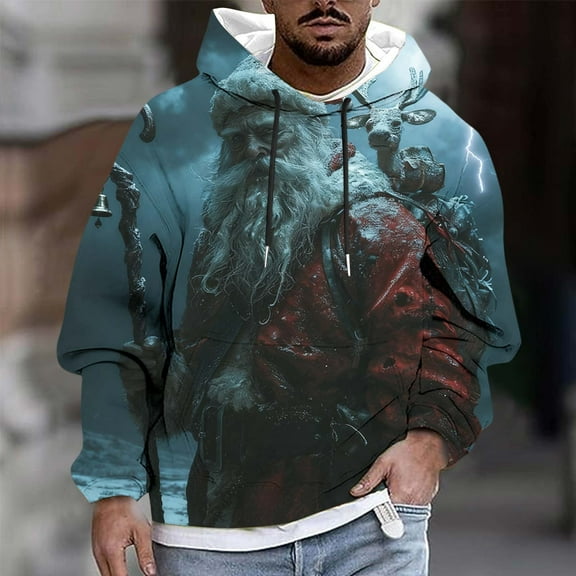 Yusimy Mens Christmas Printed Hoodie Long Sleeve Pullover Casual Athletic Top