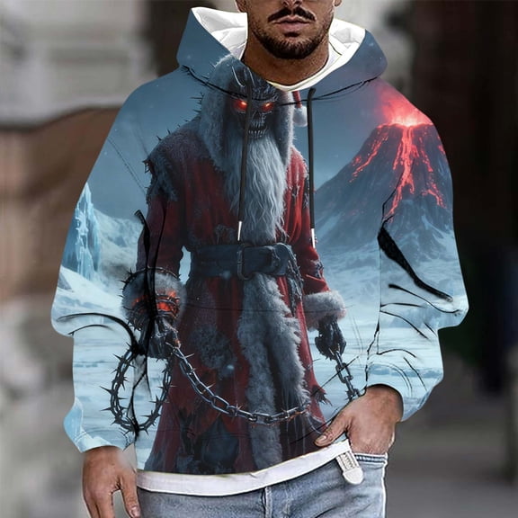 Yusimy Mens Christmas Printed Hoodie Long Sleeve Pullover Casual Athletic Top