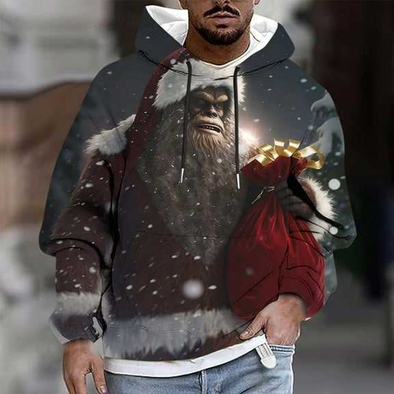 Yusimy Mens Christmas Printed Hoodie Long Sleeve Pullover Casual Athletic Top