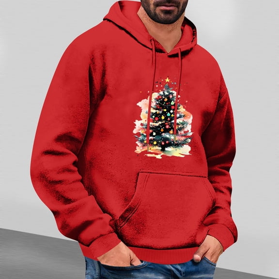 Yusimy Mens Christmas Printed Hoodie Long Sleeve Pullover Casual Mens Top