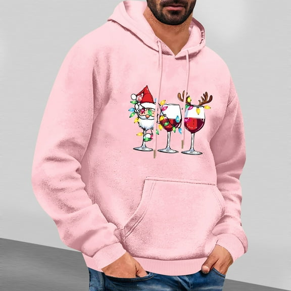 Yusimy Mens Christmas Printed Hoodie Long Sleeve Pullover Casual Mens Top