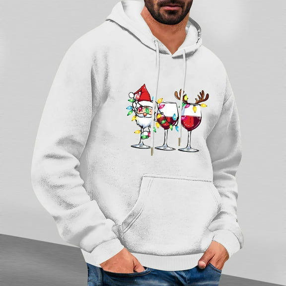Yusimy Mens Christmas Printed Hoodie Long Sleeve Pullover Casual Mens Top