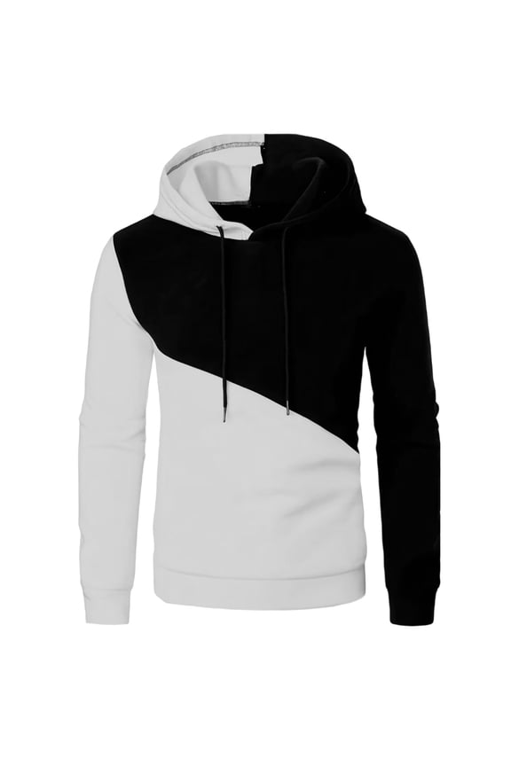 Mens Color Block Hoodie Fashionable Long Sleeve Casual Athletic Top