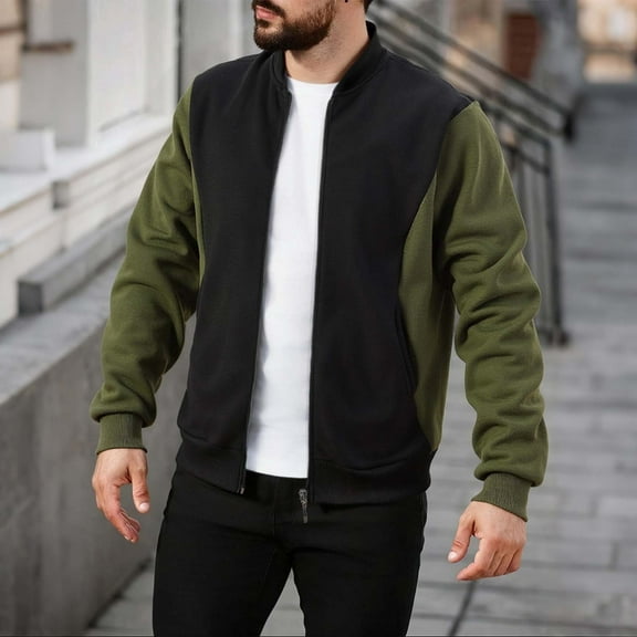 Yusimy Mens Color Block Stand Collar Zip-Up Hoodie Long Sleeve Jacket Casual Fashion Outerwear