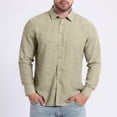 thumbnail image 1 of Yusimy Mens Long Sleeve Button Down Shirt Fashion Casual Loose Fit Stretchy Vintage Linen Blend Gold Stripe Spread Collar for Casual Outings Daily Wear, 1 of 6