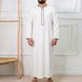thumbnail image 1 of Yusimy Mens Muslim Fashion Embroidered Half Zip Pullover Round Neck Long Sleeve Loose Fit Casual Tunic Shirt, 1 of 8